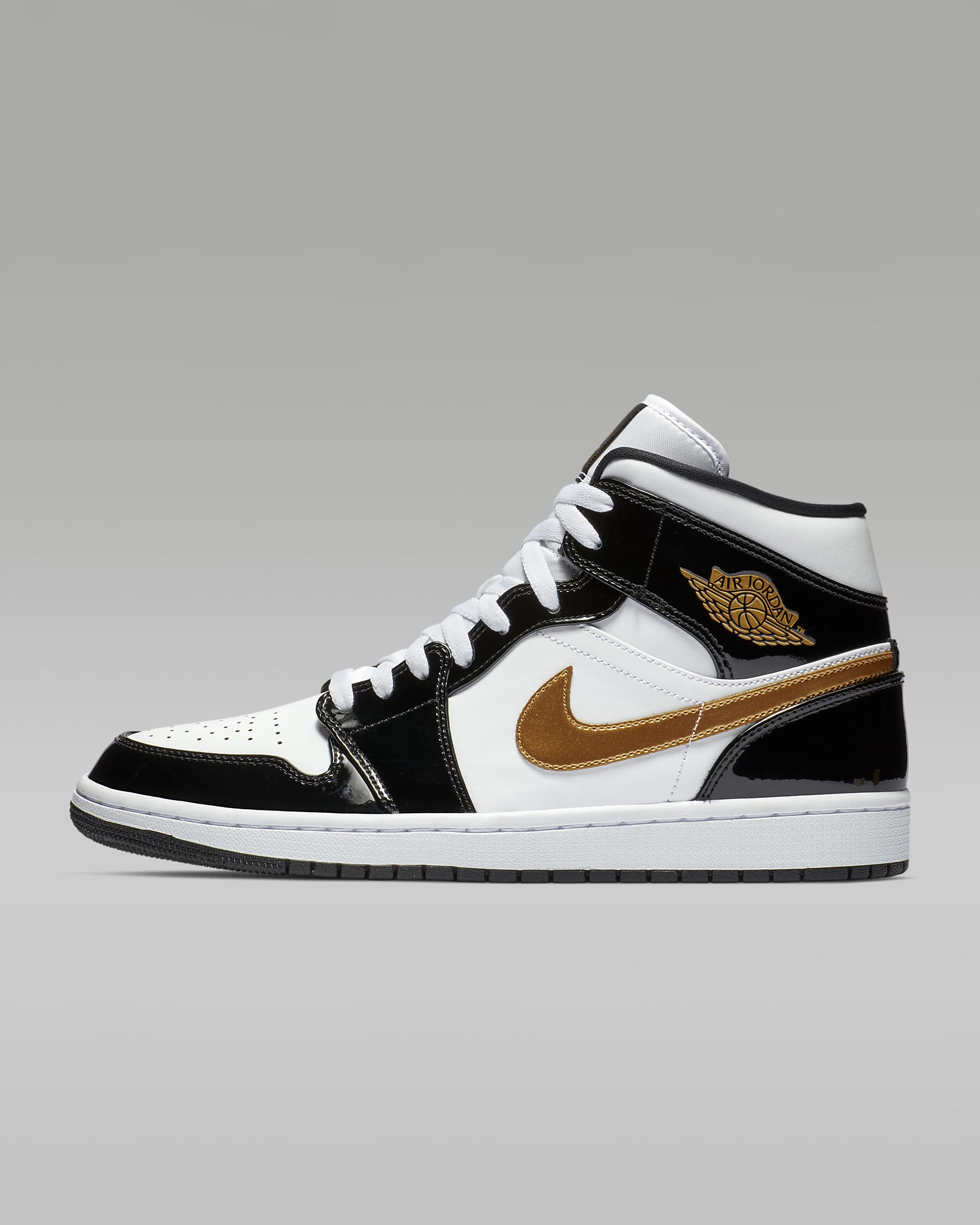 Nike Air Jordan 1 Mid SE Patent Black Gold yaza snkrz